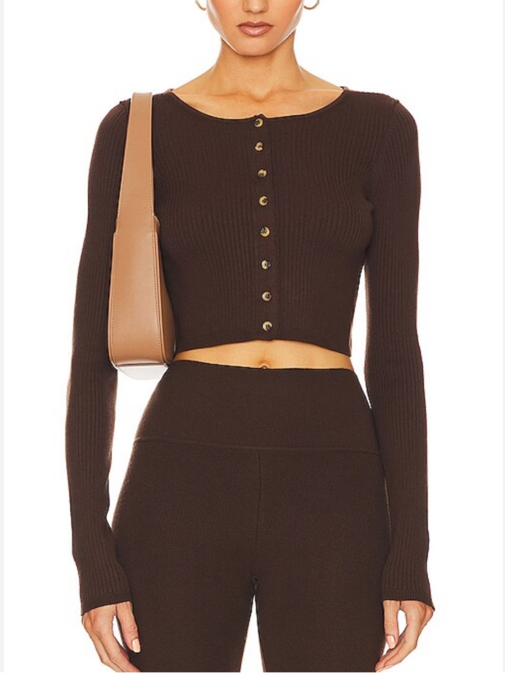 Helsa Ediva Cardigan Women’s Size XS Dark Brown Ribbed Casual Minimal Chic
